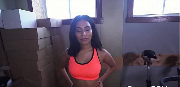  Adorable tiny Latina Monica Asis slammed hard at the gym